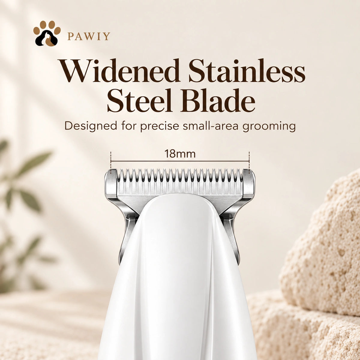 Close-up of the PAWIY CleanTrim Pro 18mm widened blade