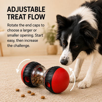 PAWIY interactive dog treat dispenser with adjustable openings for customized play