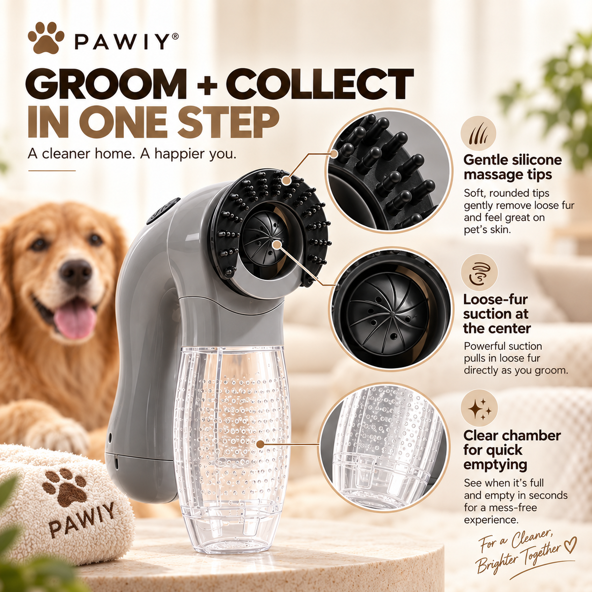 PAWIY™ FurSweep Vacuum Grooming & Massage Brush