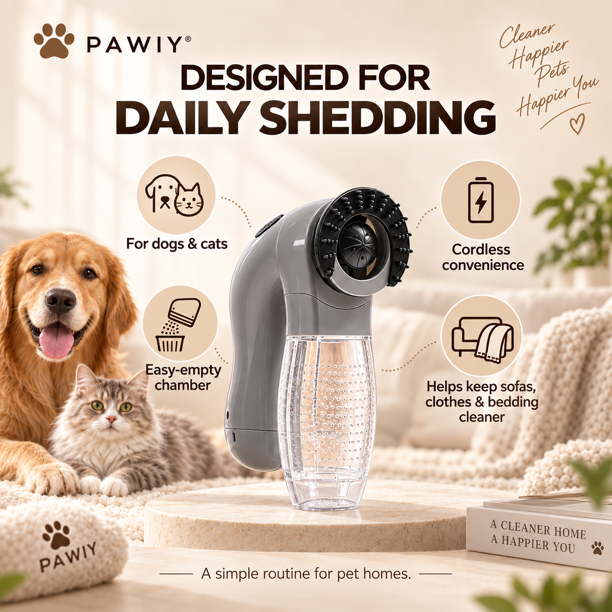PAWIY™ FurSweep Vacuum Grooming & Massage Brush