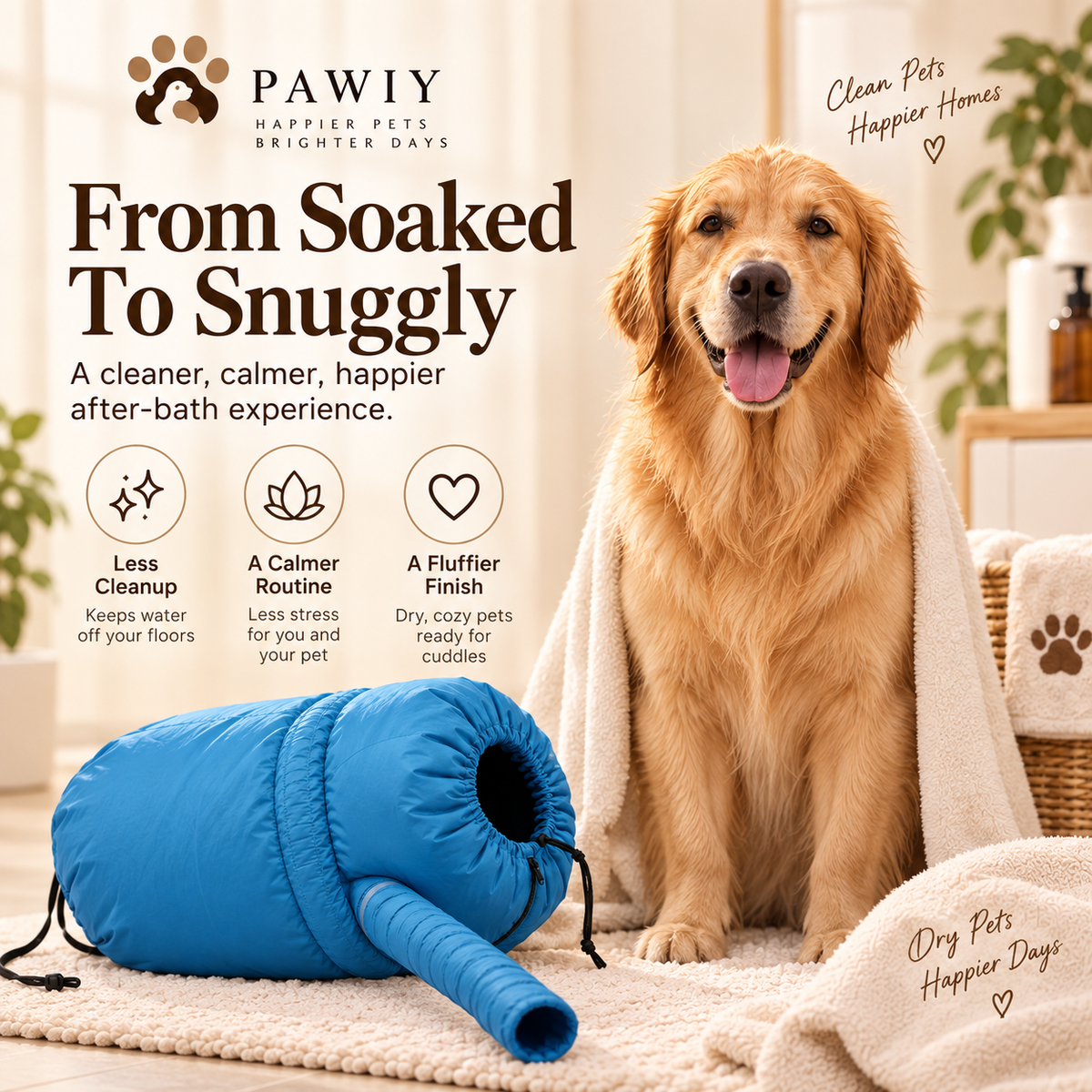 Happy dry pet after using the PAWIY PawDry drying bag