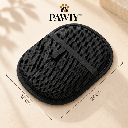 Black FurSwipe mitt showing the hand pocket and textured fabric