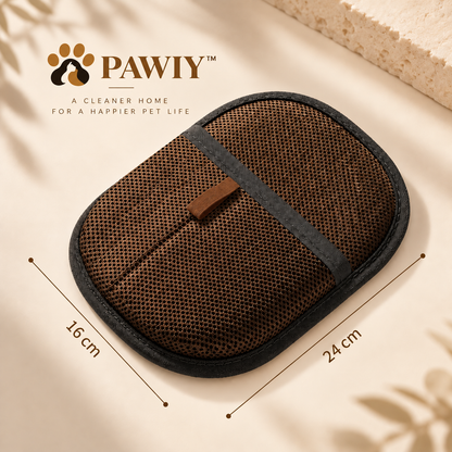 Brown FurSwipe mitt showing the hand pocket and textured fabric