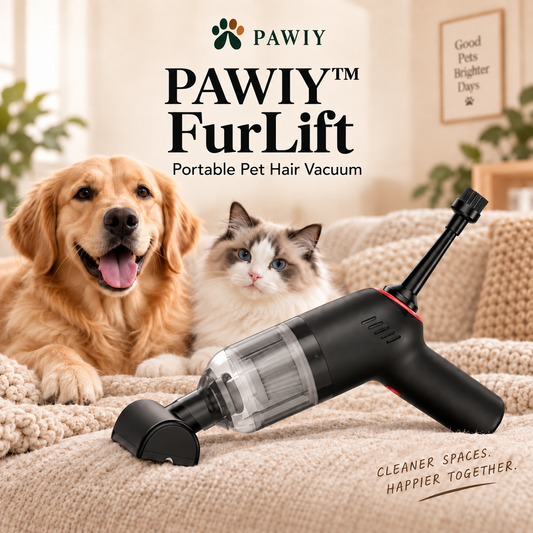 PAWIY FurLift portable pet hair vacuum in black with dog and cat