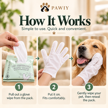 How to use PAWIY CleanGlove pet cleaning wipes in three simple steps