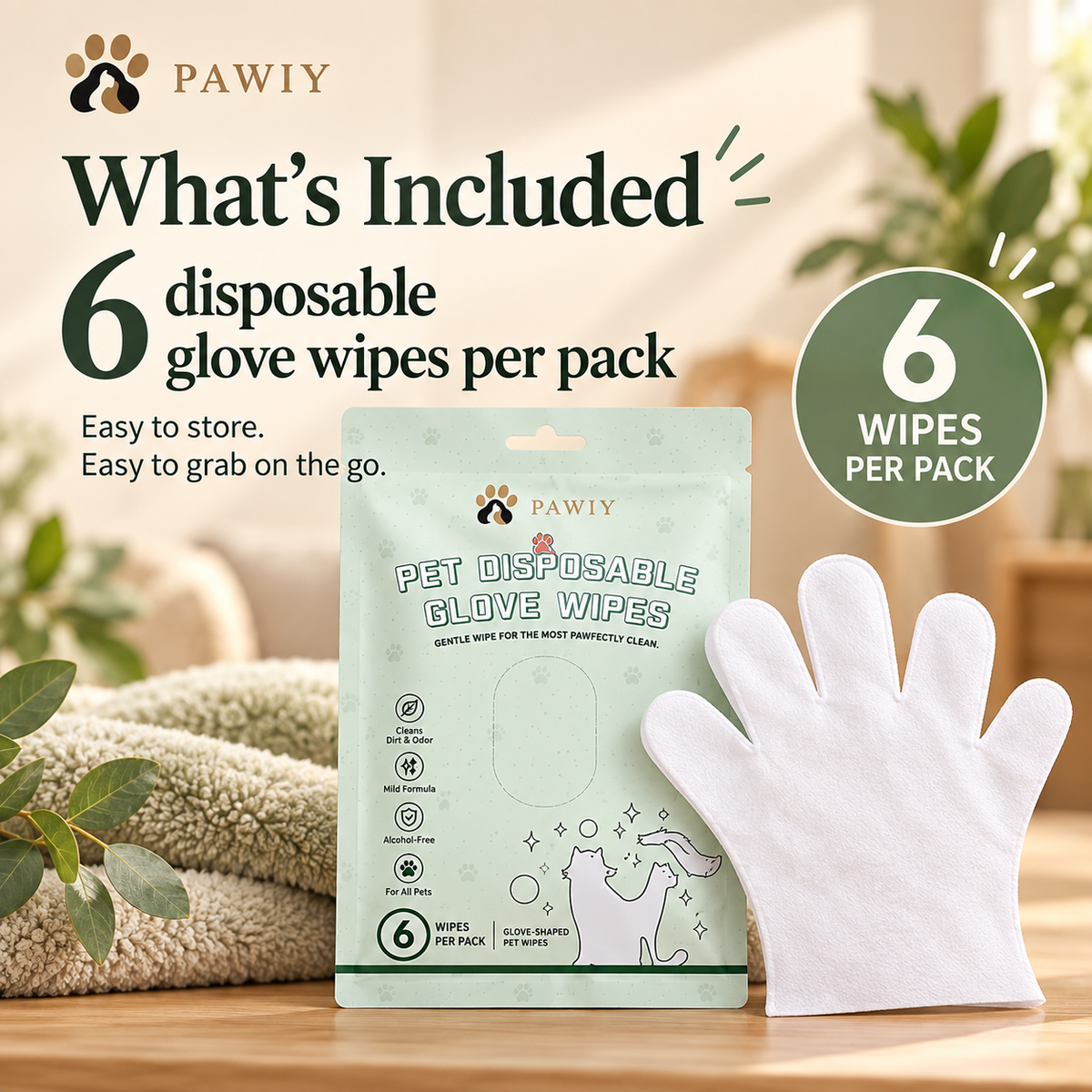 PAWIY CleanGlove six disposable glove wipes per pack
