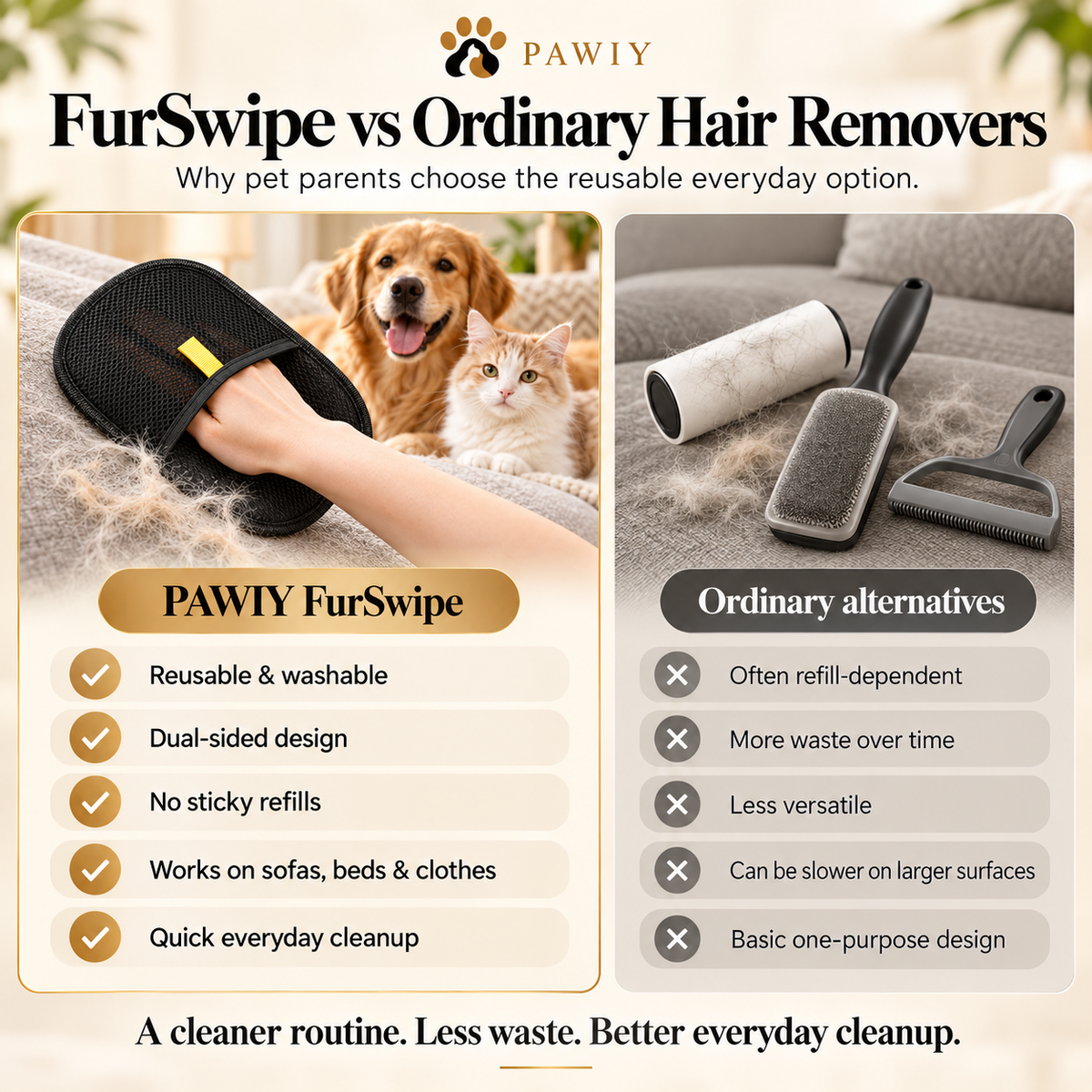 PAWIY FurSwipe compared with ordinary pet hair removers