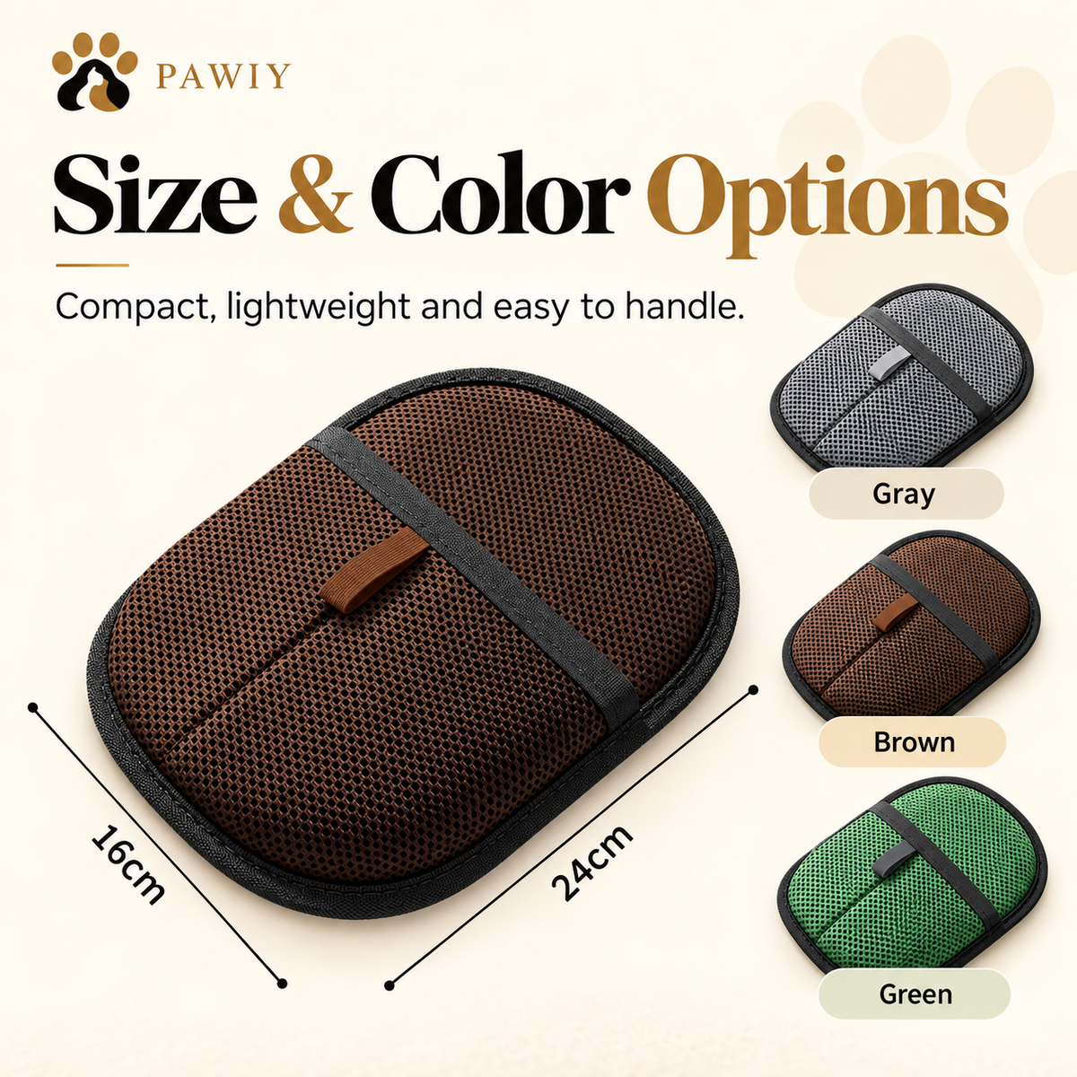 PAWIY FurSwipe dimensions 24 by 16 centimeters and Gray, Brown and Green color options
