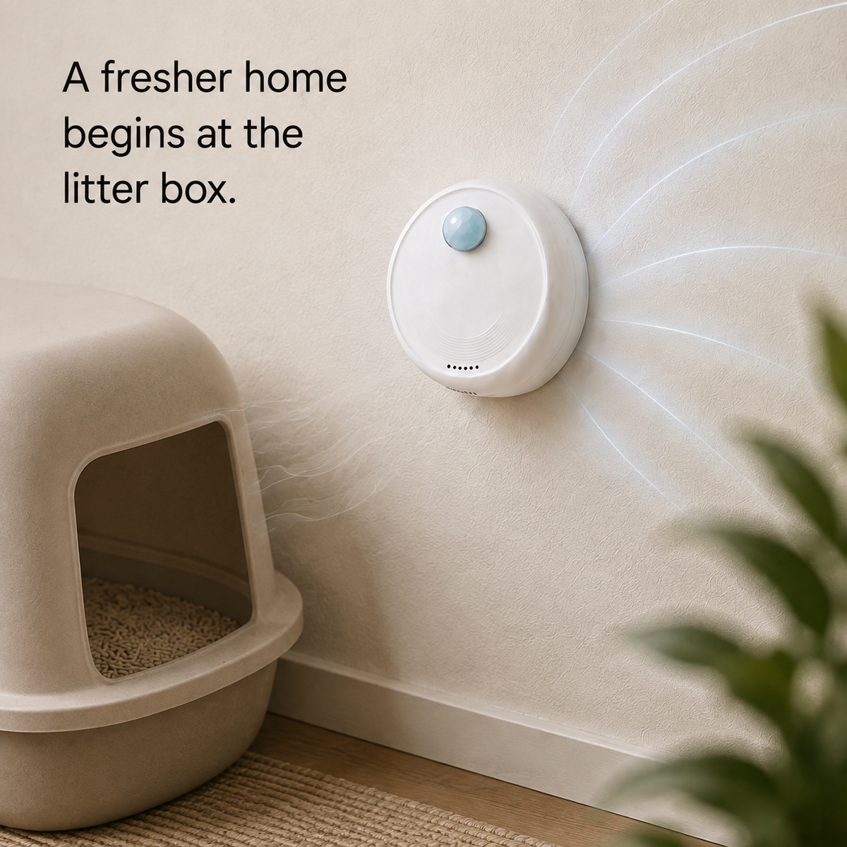 PAWIY LitterFresh cat litter box odor device mounted beside litter box
