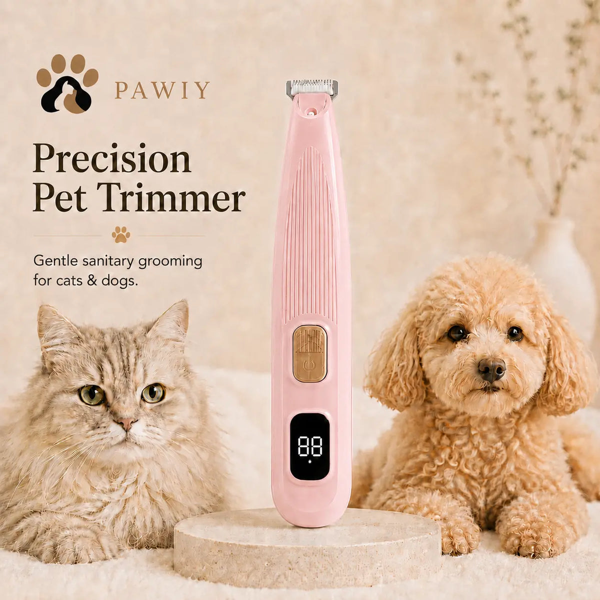 Pink PAWIY CleanTrim precision pet trimmer for cats and dogs